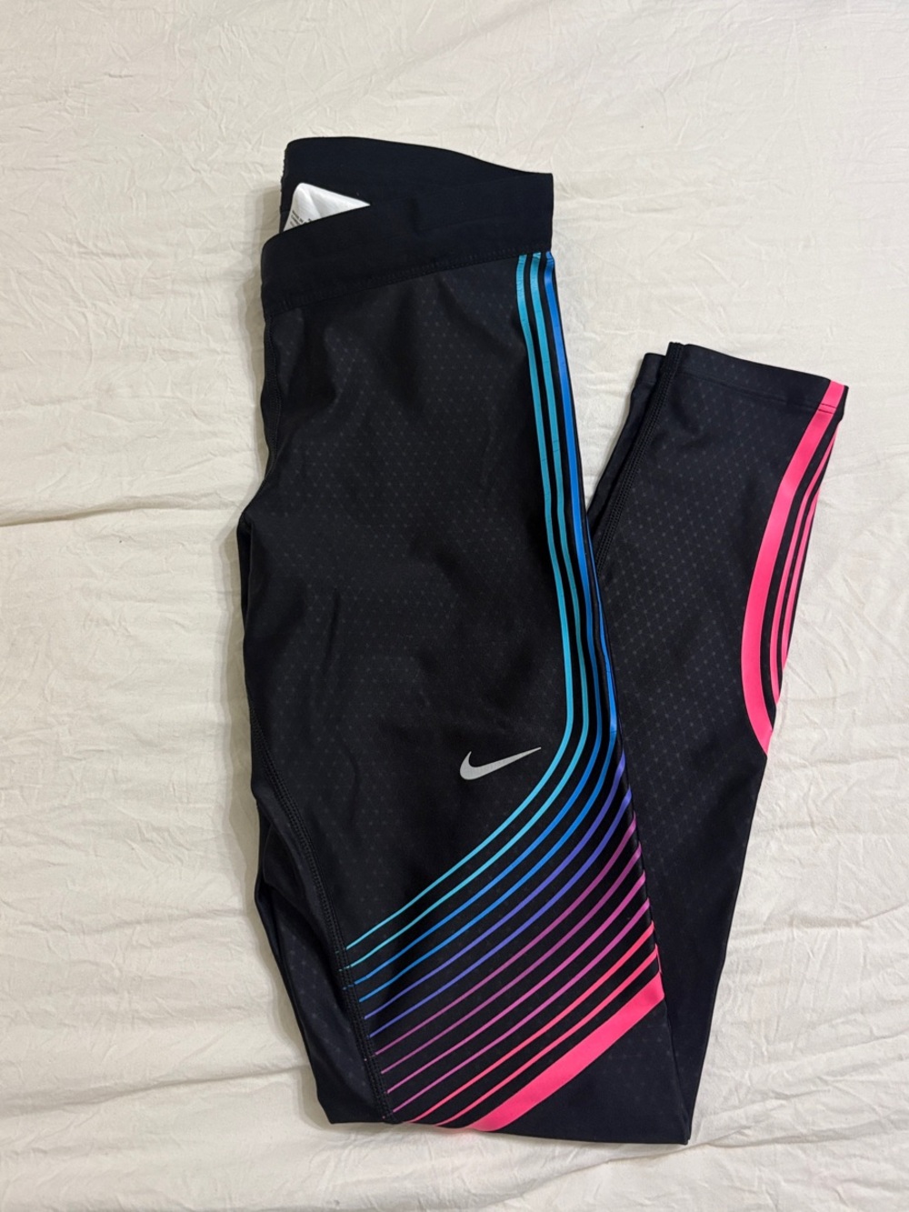 Nike Black Leggings with Blue and Pink Gradient Stripes
